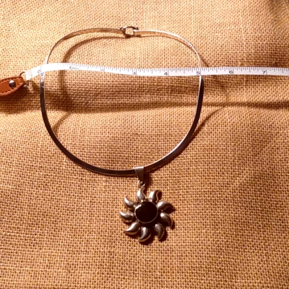 Sterling silver collar necklace w/ onyx sun charm